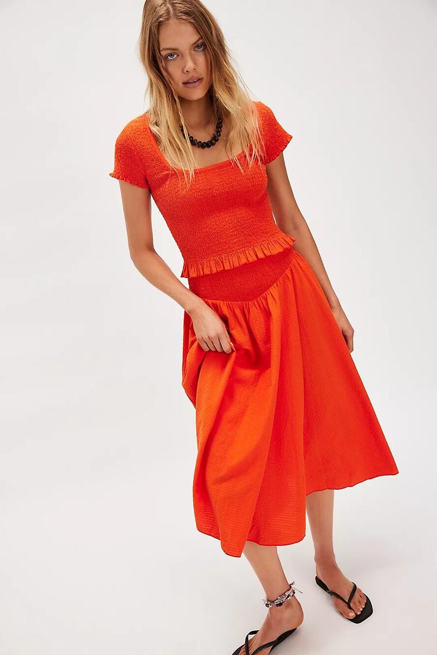 New FREE PEOPLE Braveheart Solid Set $168 XS Orange Convertible Skirt Dress